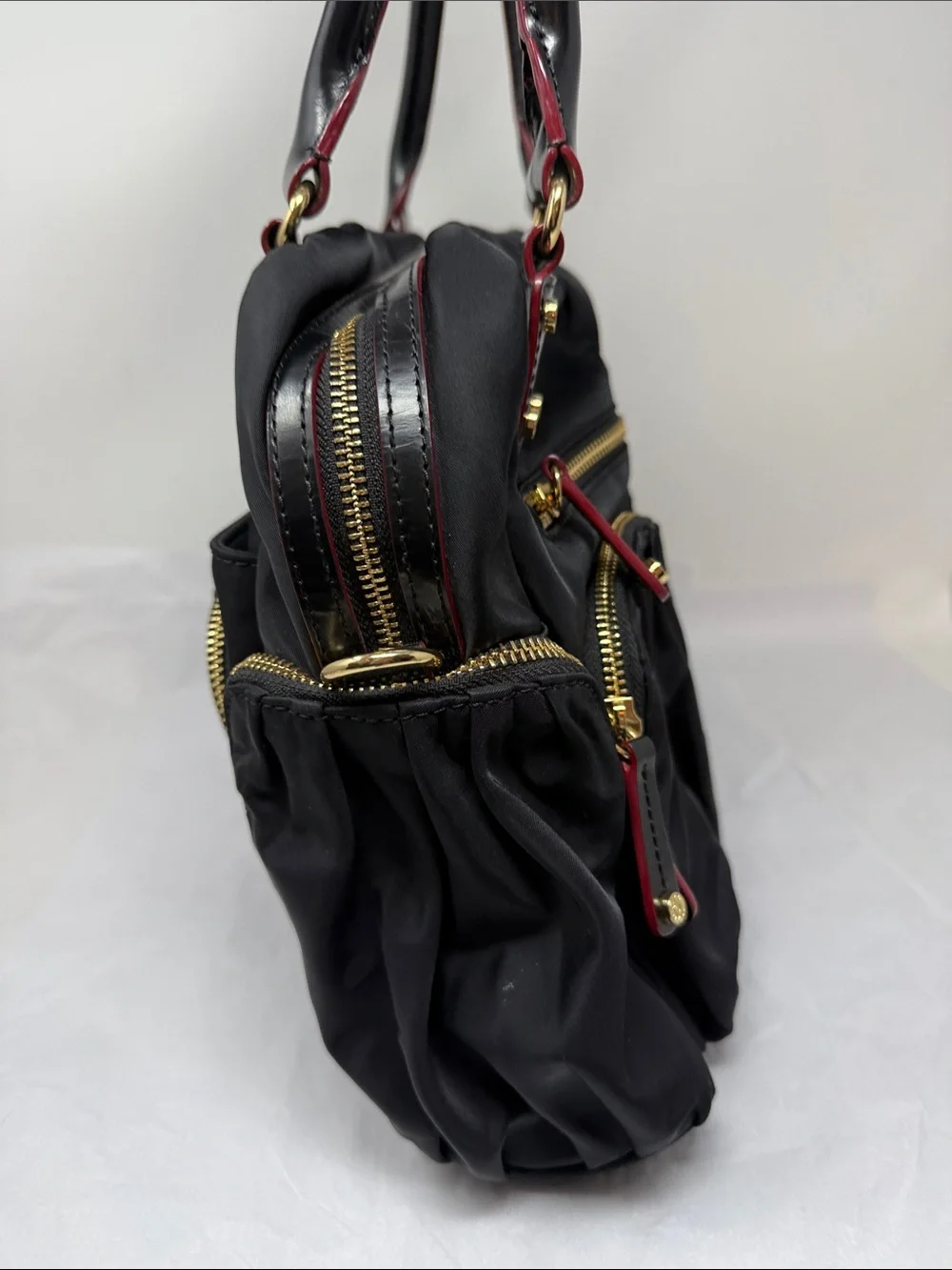 MZ Wallace Black Quilted Nylon Tote with Gold Hardware
